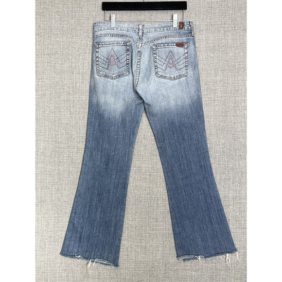 7 Seven For All Mankind Jeans Womens 30 Blue Pink Stitching A Pocket Flare Y2K - Picture 2 of 12